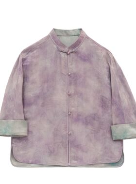 【蝶棠】桑蚕丝新中式蓝紫色玫瑰福蝶提花开衫上衣A512085