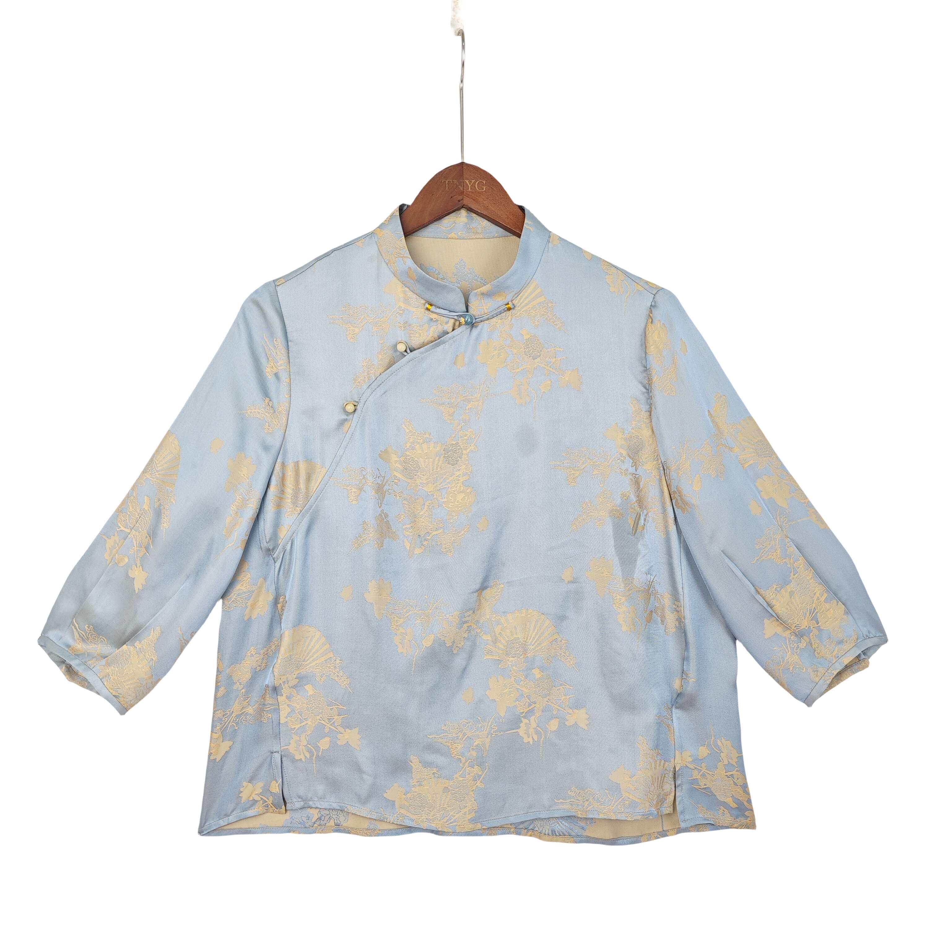 【清菡】桑蚕丝香云纱立领斜襟小衫盘扣国风中式上衣提花 shl016