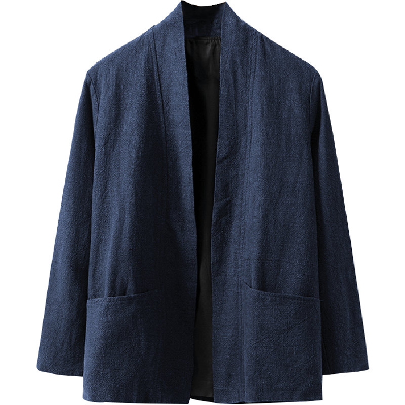 秋冬男装青年唐装加绒亚麻开衫外套茶服无扣短褂汉服大码道袍披风