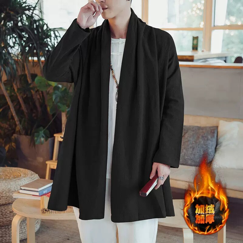 秋季古装汉服开衫外套男中国风棉麻禅服道袍风衣古风中长斗篷披风
