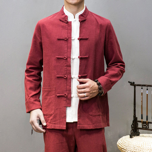 秋季现代唐装亚麻长袖立领外套