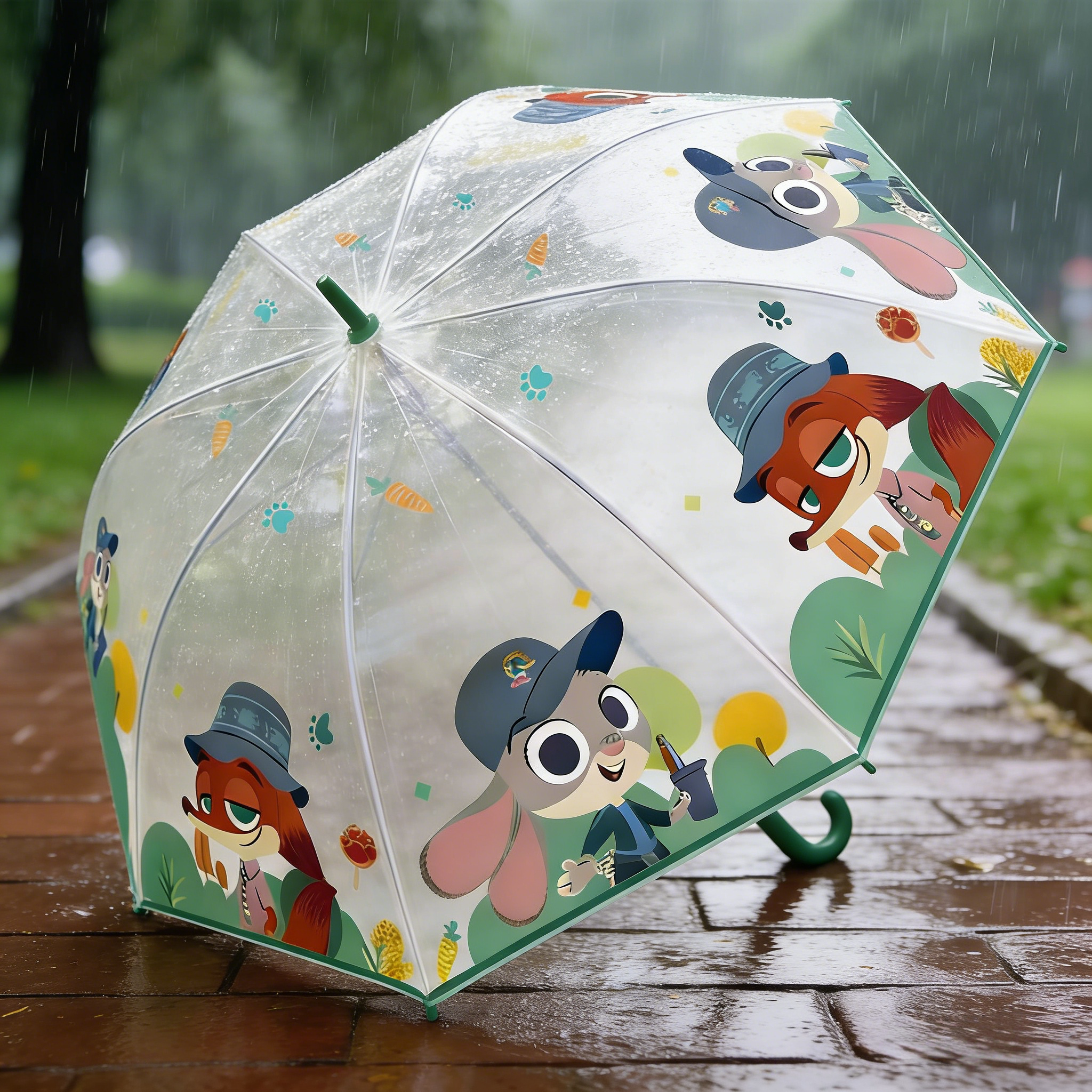 迪士尼疯狂动物城儿童雨伞透明男女童小孩幼儿长柄伞宝宝透明雨伞