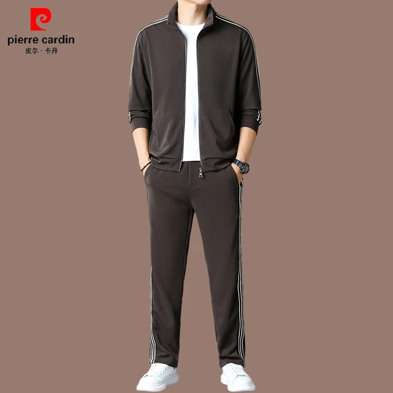 皮尔卡丹中青年男士休闲套装春秋新款开衫拉链外套运动两件套薄款