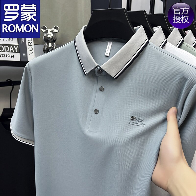罗蒙男士高档商务休闲短袖POLO衫2026夏季新款锦氨无痕简约薄T恤