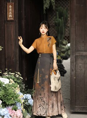 原创枯叶语明制汉服衬衫配马面裙