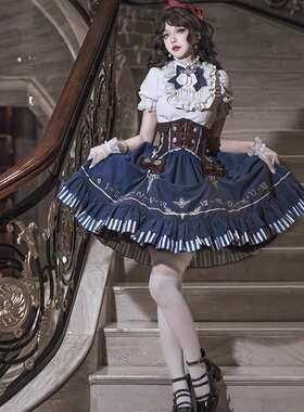 Lolita鎏金指针原创正版cla半裙蒸汽朋克风洛丽塔洋装英伦学院风