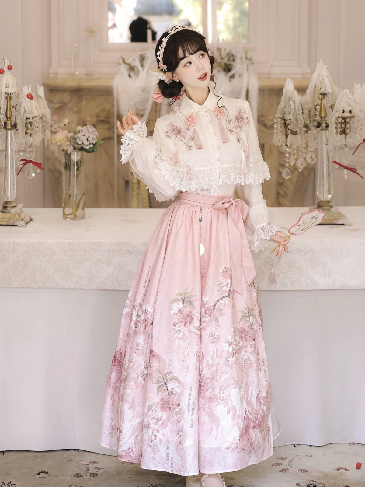 樱花雨原创改良汉服女装日常新中式上衣披肩半身裙国风汉元素套装