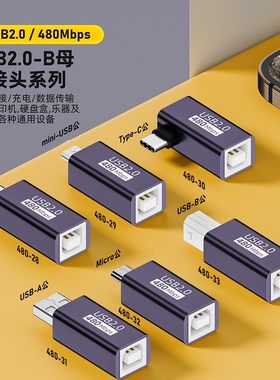 USB高速方口打印机B型母转type-c公 适用于移动硬盘盒 钢琴转接头