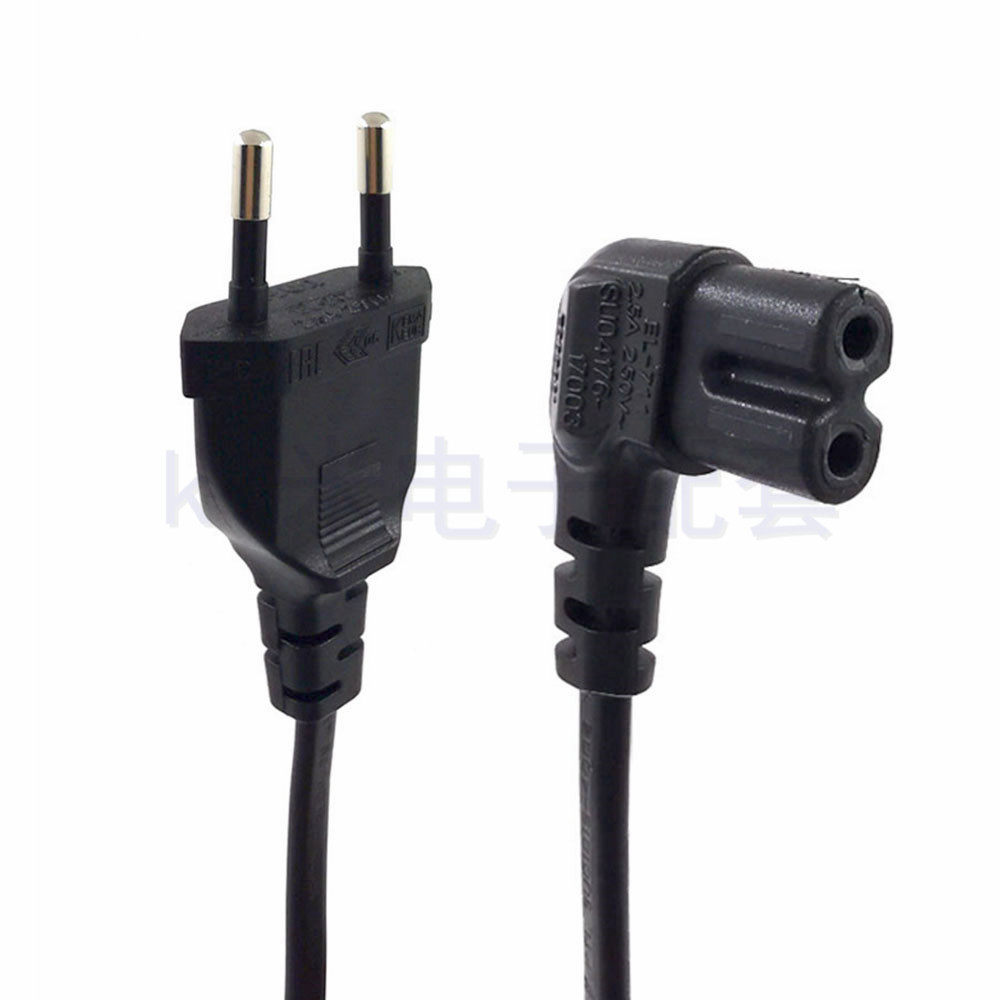 欧规八字尾两孔弯头电源线二芯纯铜8字尾电视台灯打印机延长线