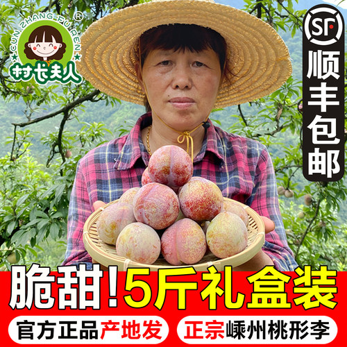 村长夫人正宗嵊州桃形李子新鲜水果浙江脆甜红心李大果5斤礼盒装