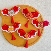 狗狗新年围脖宠物过年配饰手工编织猫咪围脖红色流苏福字装 扮春节