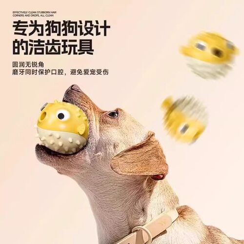 河豚蹦蹦鱼狗狗玩具解闷神器磨牙耐咬柯基泰迪金毛漏食球宠物用品