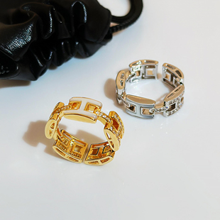 高版本~贝母锆石H字母几何开口食指戒指女小众设计轻奢高级感指环