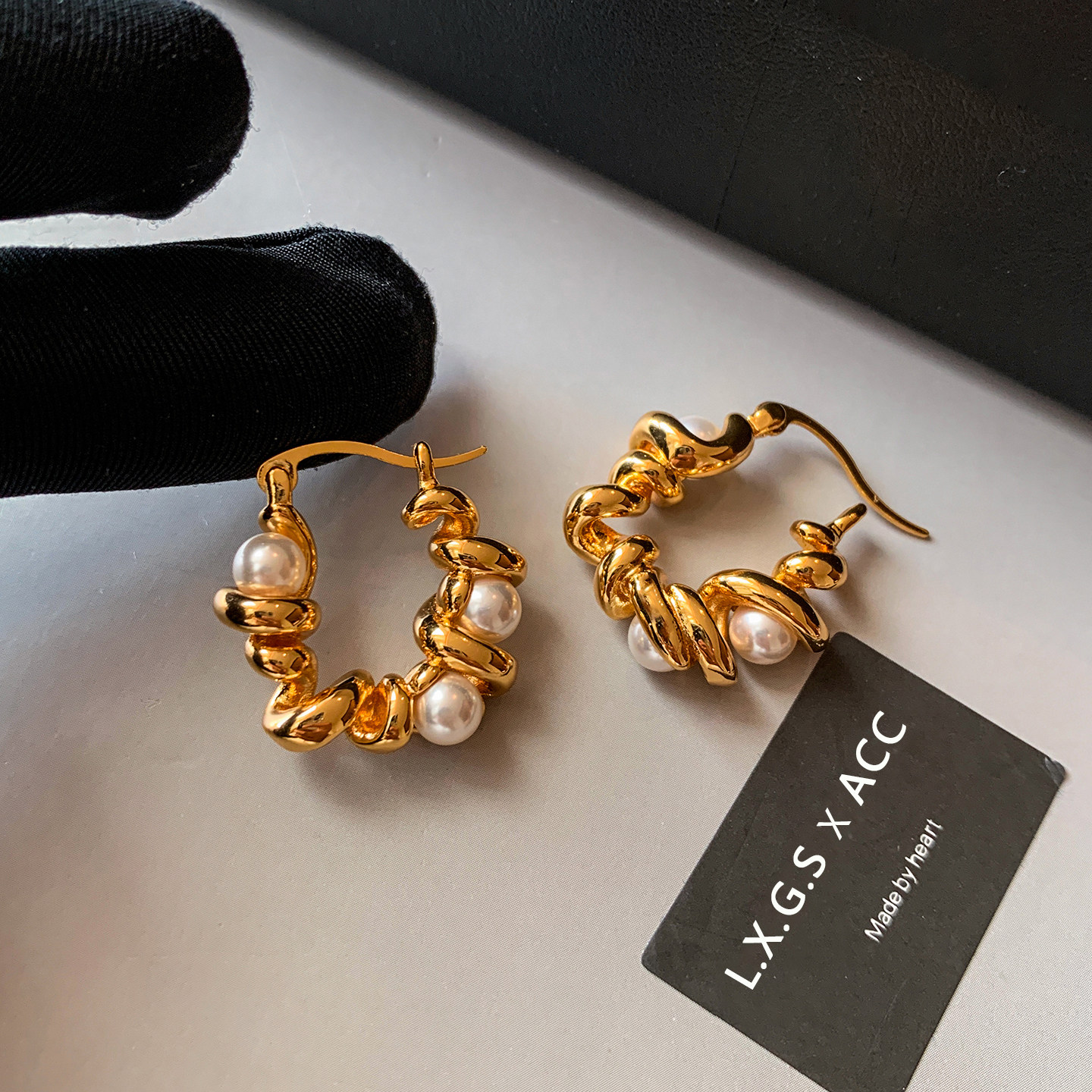 复古老钱风金色麻花珍珠耳环女轻奢高级感耳圈耳饰品2025新款爆款