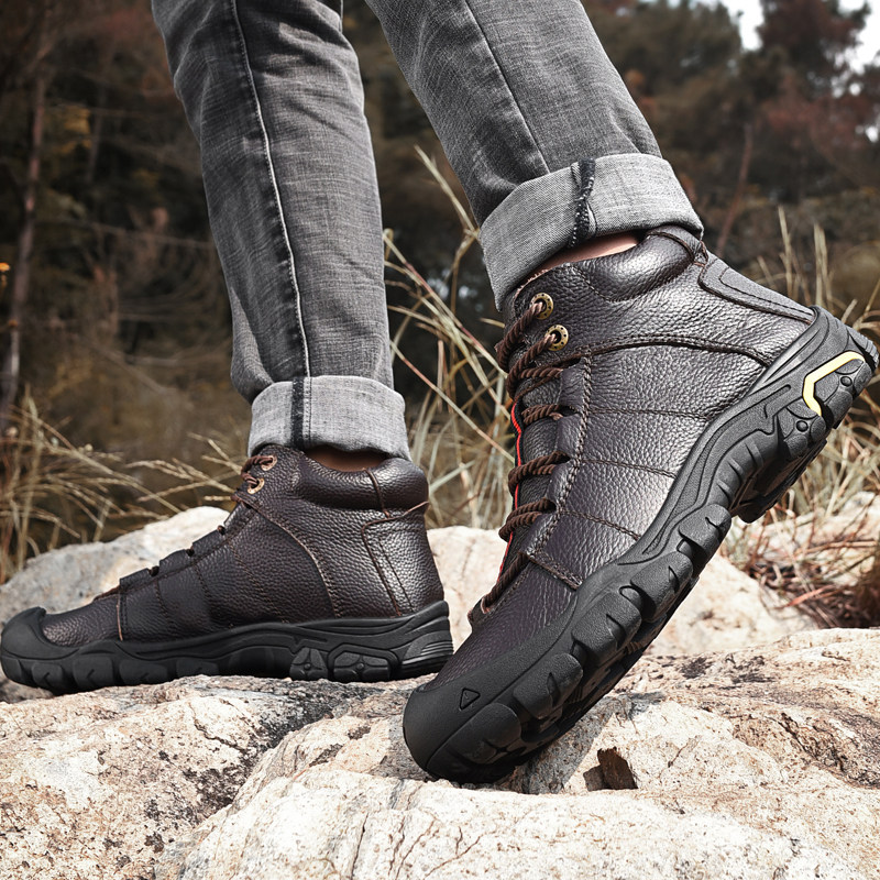 JIANTENG RAM BROKEN CODE CLEARANCE SPECIAL SNOW BOOTS MENS LEATHER OUTDOOR MOUNTAINEERING WINTER VELVET THICKENED WARM COTTON SHOES