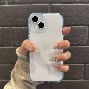 云寅适用于苹果15plus手机壳浅蓝色圆边iPhone15透明气囊硅胶14promax简约超薄13高级感12防摔11创意pro男女