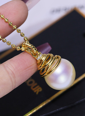 DIY配件 S925纯银珍珠吊坠扣空托 大珠遮瑕款项坠银托可打开14-16