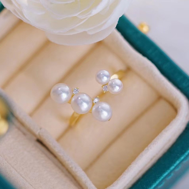 diy珍珠配件纯银多珠戒指空托