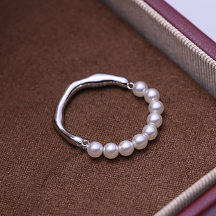 DIY配件 S925纯银珍珠戒指空托银托轻奢小众不规则指环戒托半成品