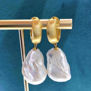 DIY配件 S925纯银拉丝珍珠耳环耳扣空托 磨砂扣圈巴洛克耳坠银托