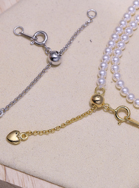 DIY配件 S925纯银珍珠项链调节扣 抽拉尾链搭扣圆形链K金同款银扣