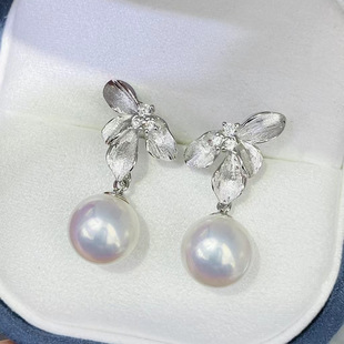 气质拆分耳坠饰品银托 珍珠耳钉耳环空托 DIY配件 S925纯银磨砂款