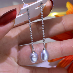 diy配件 飘逸车花耳坠银托 S925纯银珍珠镭射隔珠耳钉耳环空托长款