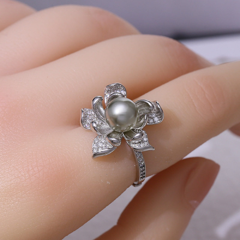 DIY配件S925纯银珍珠戒指空托