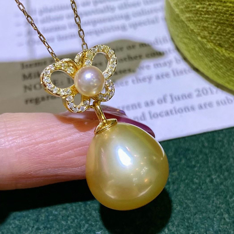 DIY珍珠配件蝴蝶双珠吊坠空托