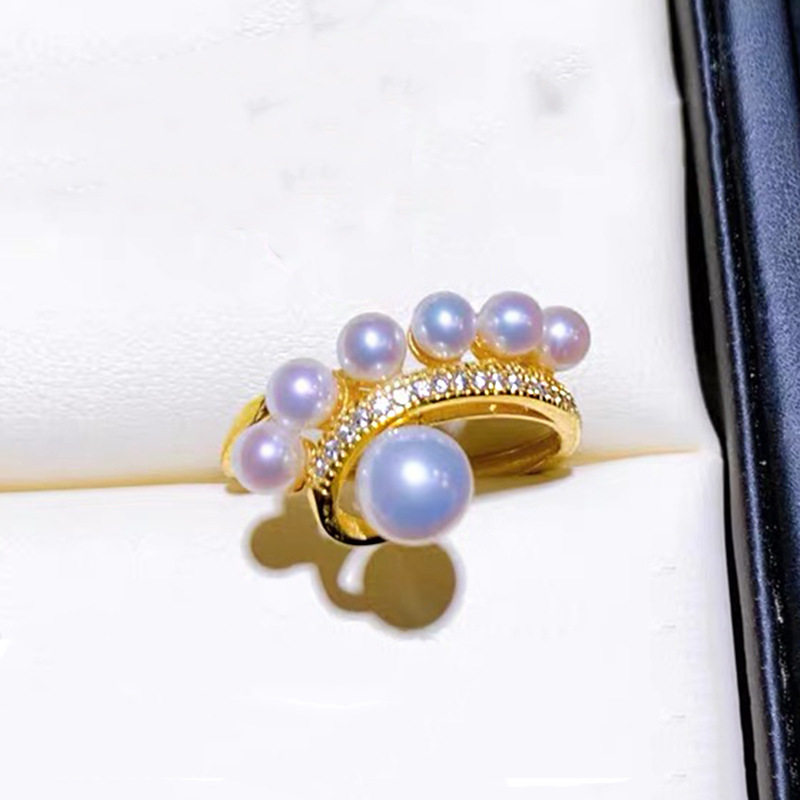 diy手工配件 S925纯银时尚多珠戒指珍珠空托 半成品指环戒托银托