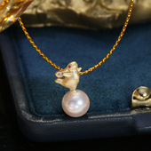 磨砂项坠银托半成品7 DIY配件 S925纯银兔子珍珠吊坠空托配饰