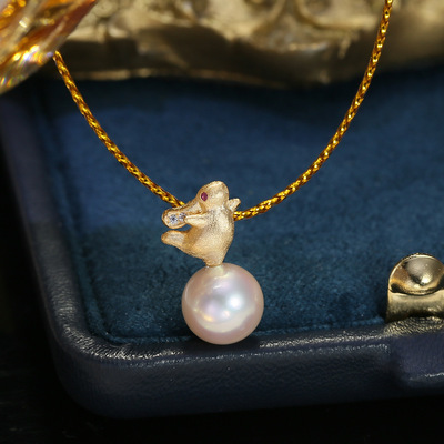 DIY配件S925纯银兔子珍珠吊坠托