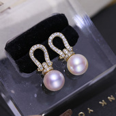 DIY配件 S925纯银珍珠耳钉空托优雅气质耳环耳坠银托半成品49.5mm