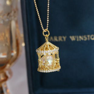 DIY配件 S925纯银无孔珍珠吊坠空托镂空 遮瑕项坠银托半成品8-10