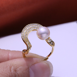 个性 DIY配件 时尚 指环戒托 S925纯银珍珠戒指空托 半成品银饰材料