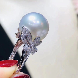 DIY手工配件 S925纯银珍珠戒指空托 别致女款戒托半成品饰品银托