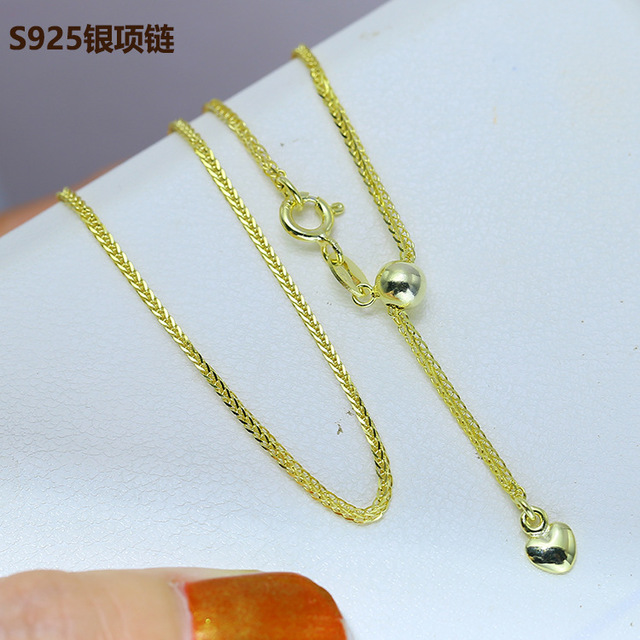 s925纯银项链尾链爱心长款毛衣链