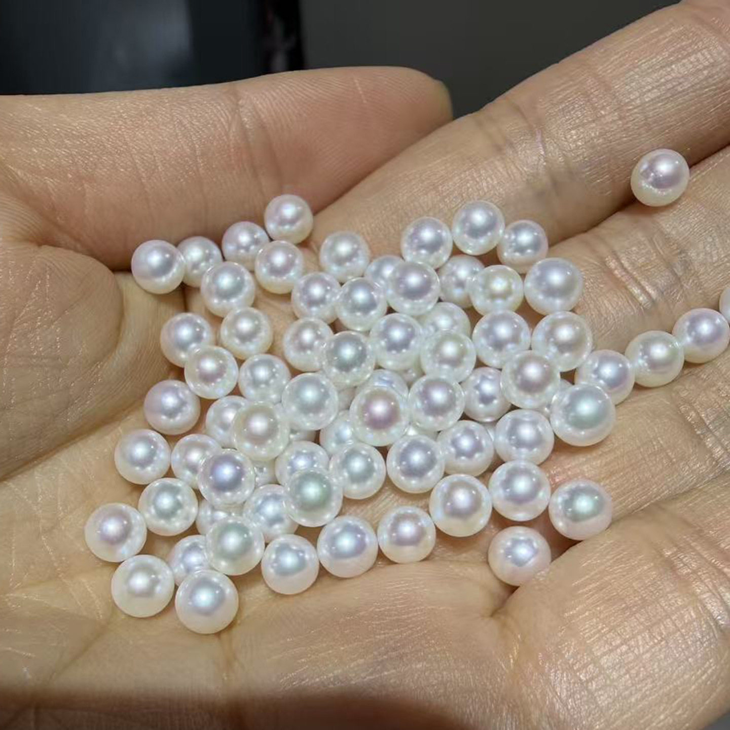 DIY饰品材料 淡水ak颗粒珍珠 正圆白亮强光无暇半孔散珠5-5.6mm