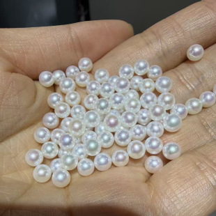 5.6mm 正圆白亮强光无暇半孔散珠5 DIY饰品材料 淡水ak颗粒珍珠