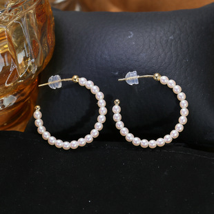 DIY配件S925纯银圆圈珍珠耳环空托 经典小珠法式耳坠银托C形3-4mm