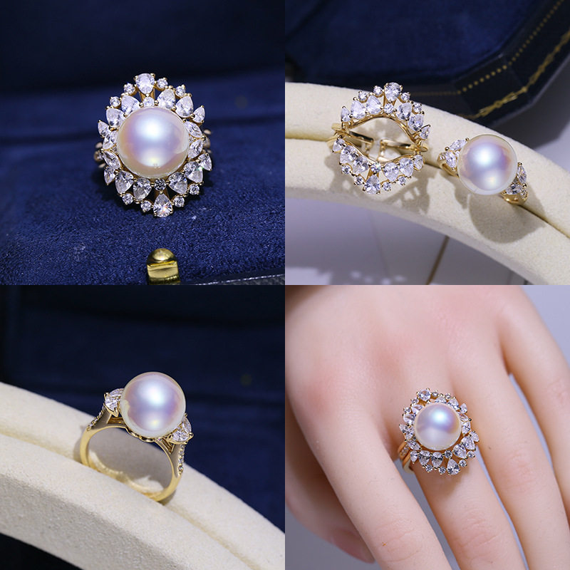 DIY配件S925纯银珍珠戒指空托