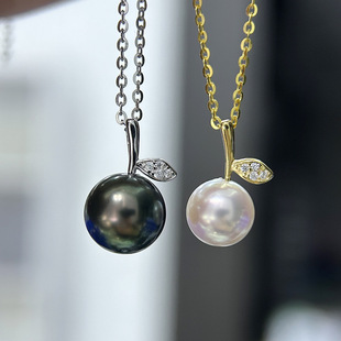 DIY配件 S925纯银珍珠吊坠空托经典苹果项链坠子银托挂坠配饰8-12