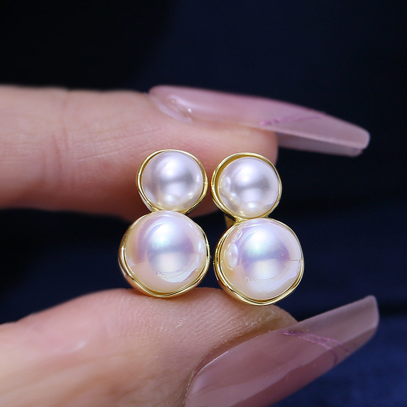 DIY配件S925纯银别致珍珠耳钉