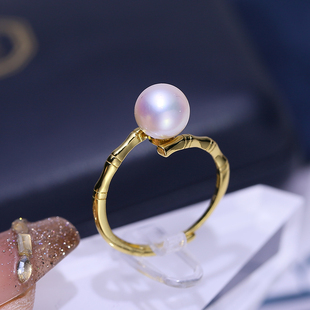 DIY配件 S925纯银珍珠戒指配件空托 经典竹节指环戒托半成品7-10