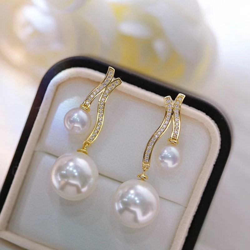 diy珍珠配件双珠耳钉耳环空托