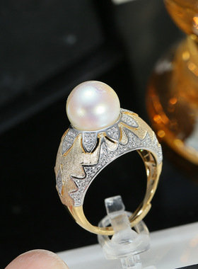 DIY配件S925纯银轻奢珍珠戒指空托半成品双色指环戒银托材料10-11