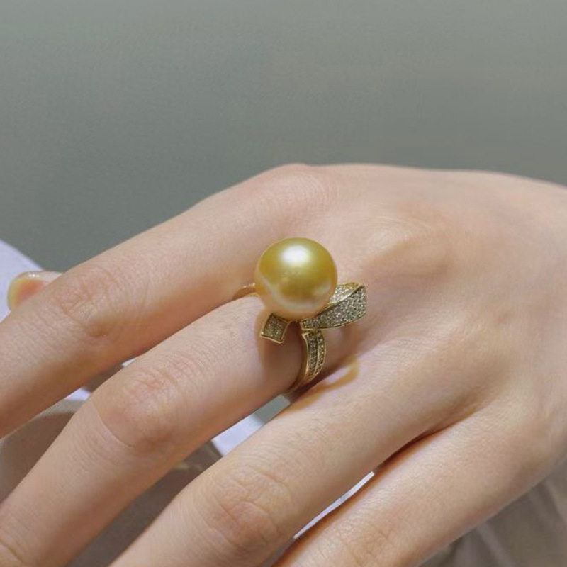 欣韵diy珍珠配件蝴蝶结戒指空托