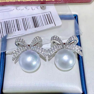 S925純銀耳釘空托配飾 DIY珍珠配件 少女蝴蝶結(jié)耳環(huán)耳墜銀托材料