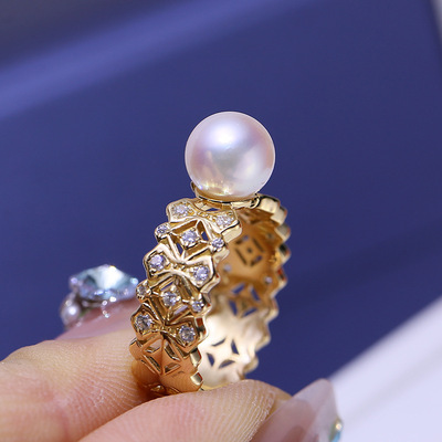 DIY配件S925纯银珍珠戒指空托复