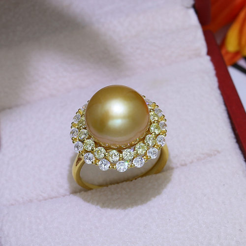 diy银饰配件 S925纯银双色锆石珍珠戒指空托 时尚款手饰指环戒托